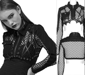 Punk Rave punk military crop black fishnet jacket/top 